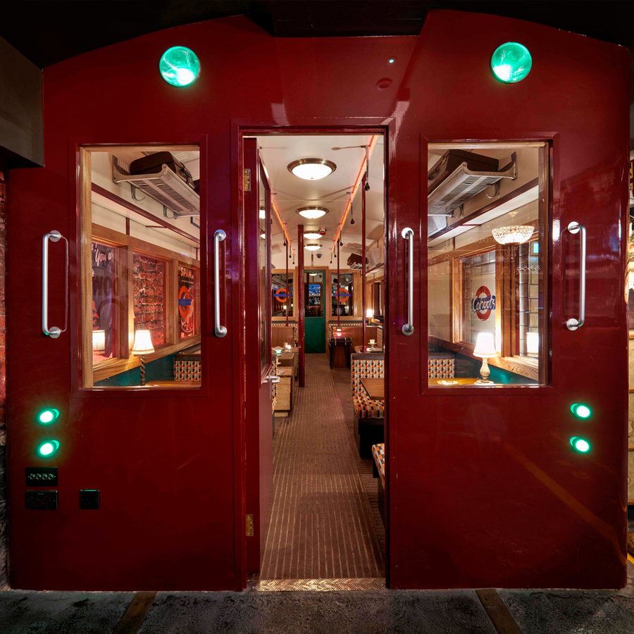 Interior shot of the tube carriage at Cahoots